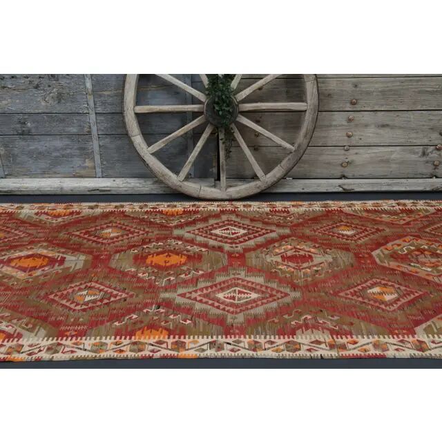 Vintage Turkish Hand-Knotted Wool Cotton Red Runner Rug 146x335