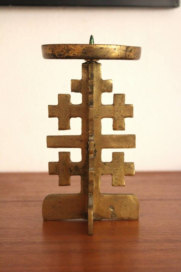Brutalist vintage heavy brass candle Holder.
