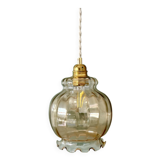 XL vintage globe pendant light in amber glass