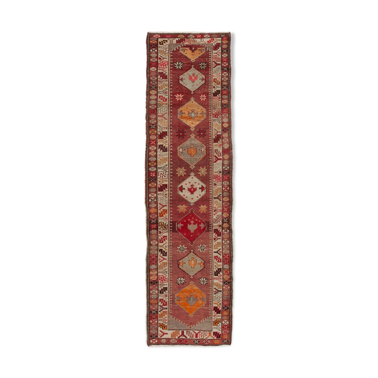 Hand-knotted antique turkish red runner rug 85 cm x 337 cm