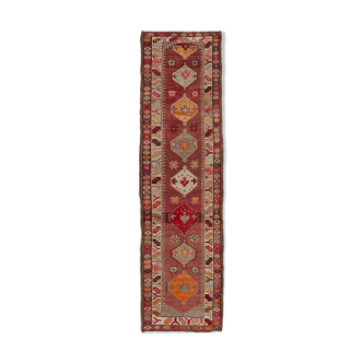 Hand-knotted antique turkish red runner rug 85 cm x 337 cm