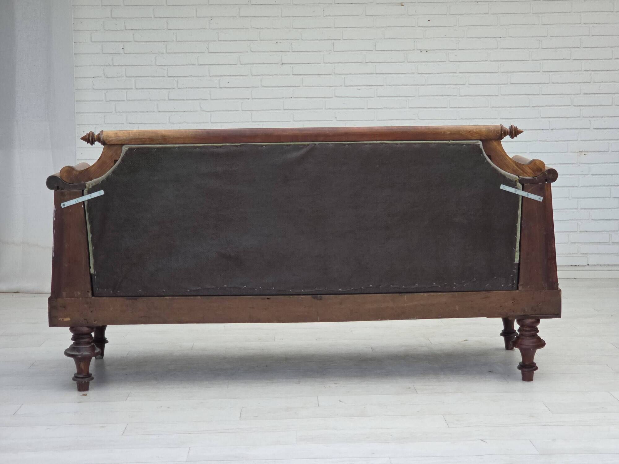 1930s, Danish 3 seater antique sofa, furniture velour, ash wood.