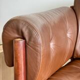Canapé trois places en palissandre et cuir brun par Sven Ellekaer pour Coja, style scandinave, 75x180x70 cm