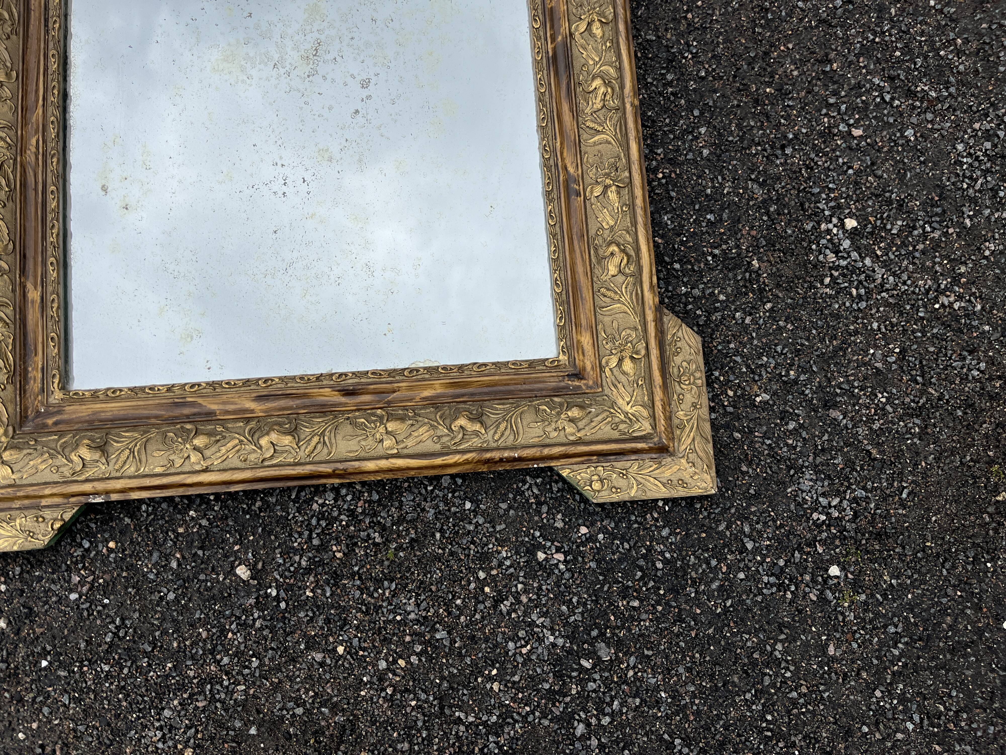Antique mirror with gilded stucco, shell pediment, old glass, 95 cm