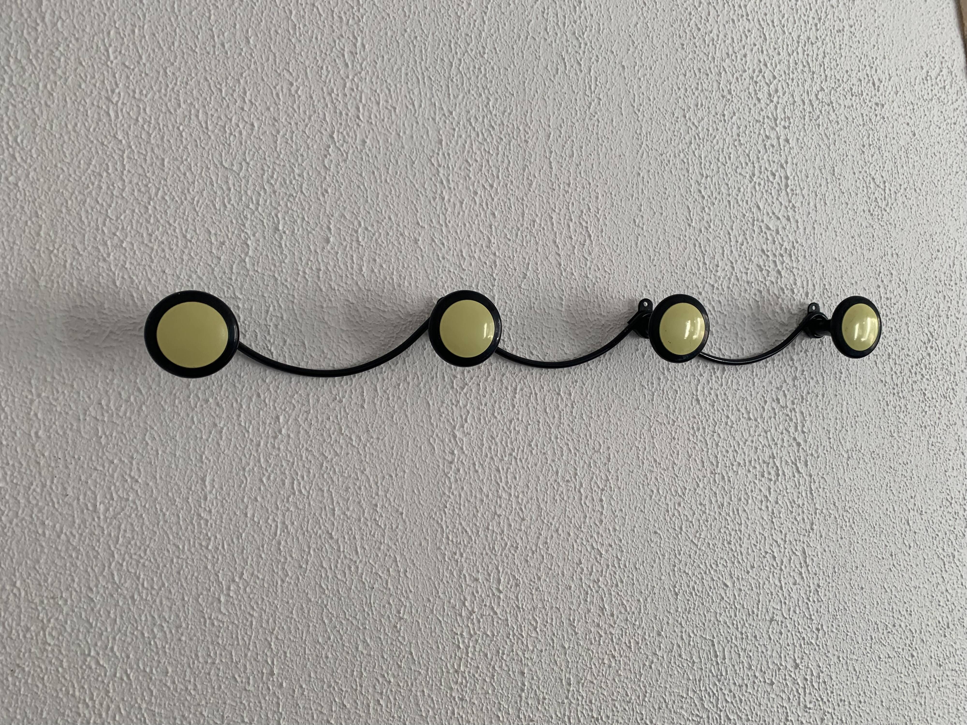 Vintage 1960s banana yellow wall coat rack with 4 hooks - 65 x 7 cm