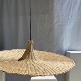 Large suspension, rattan luminaire in hat shape D:80cm