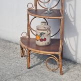 Bibliothèque étagère angle rotin bambou vintage 1960 (peacock / Emmanuelle)