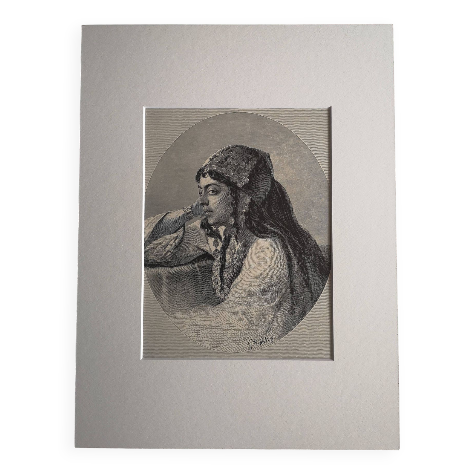 Old orientalist engraving - Gustav Richter - Late 19th century