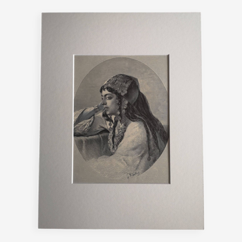 Old orientalist engraving - Gustav Richter - Late 19th century