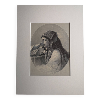 Old orientalist engraving - Gustav Richter - Late 19th century