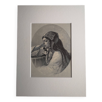 Old orientalist engraving - Gustav Richter - Late 19th century