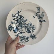 Assiette plate terre de fer sarreguemines fleur bleu- faïence ancienne