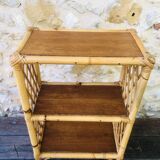 Wall shelf blond wood, bamboo, vintage rattan