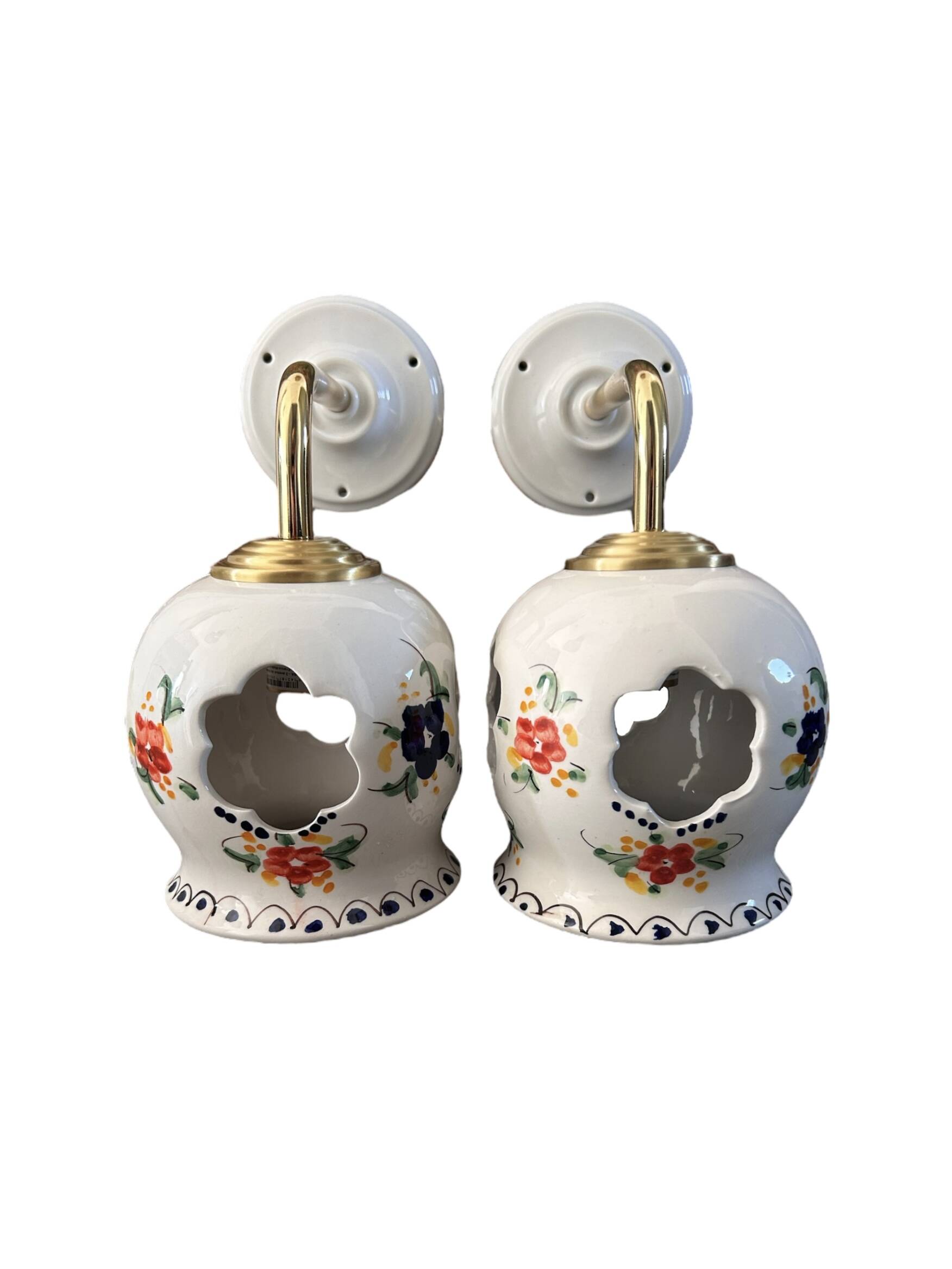 Pair of openwork ceramic wall lights
