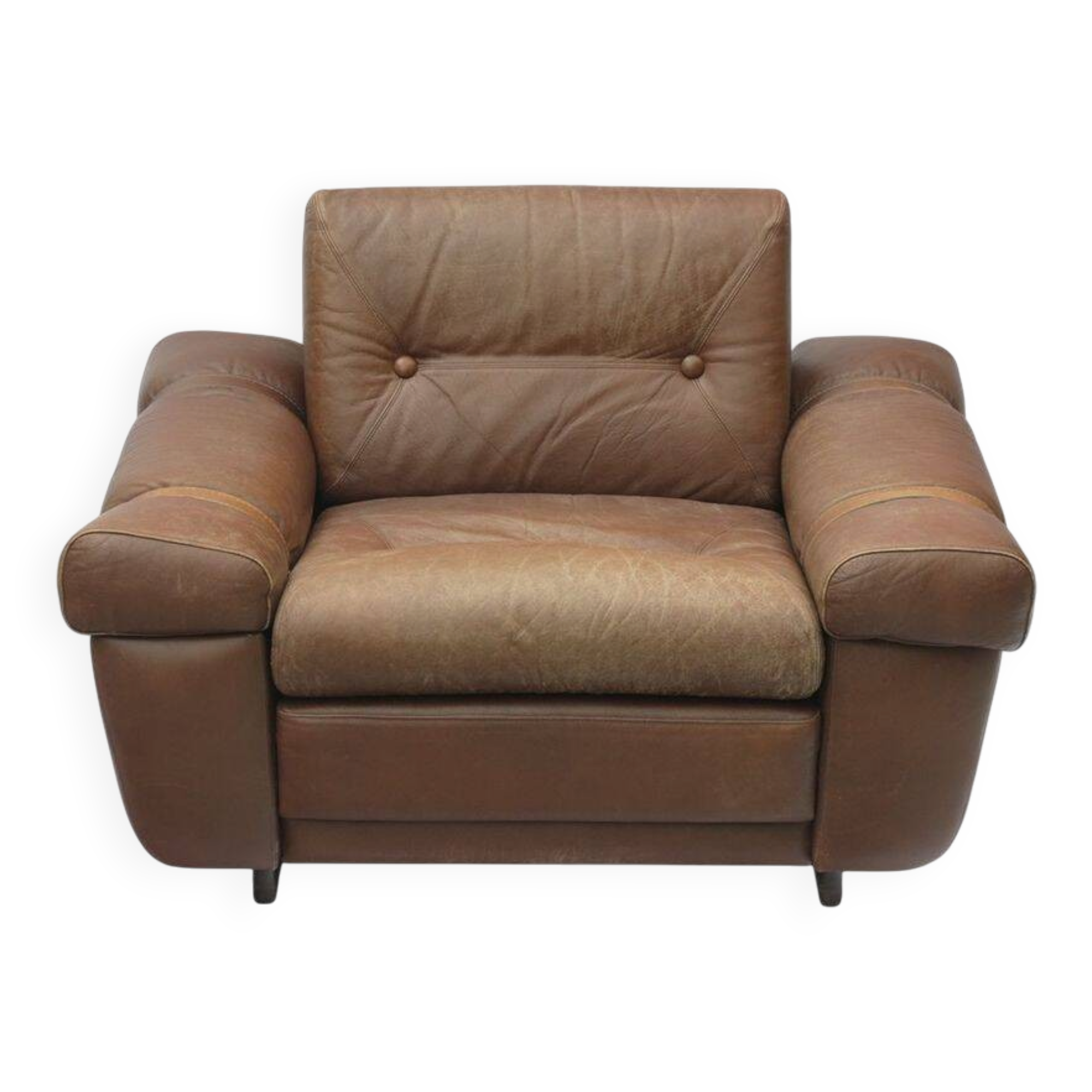 Fauteuil club Brazil style, cuir pleine fleur patiné