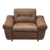 Fauteuil club Brazil style, cuir pleine fleur patiné