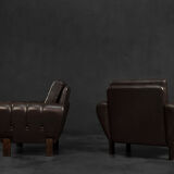 Vintage Mid-Century Modern Brown Leather Heart-shaped Lounge Chair, 1960s, Set of 2