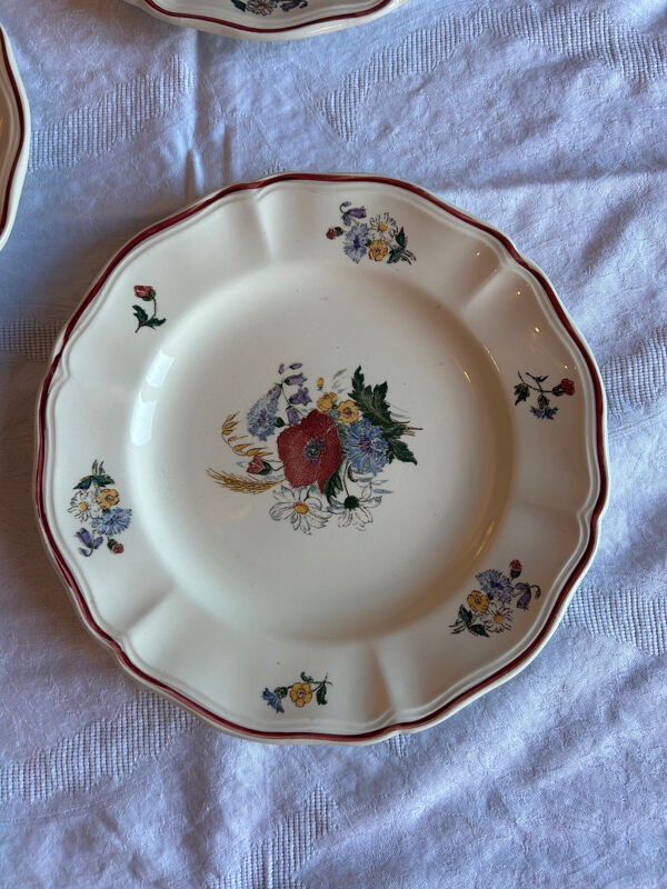 Lot de 11 assiettes anciennes en faïence de Sarreguemines, décor Agreste