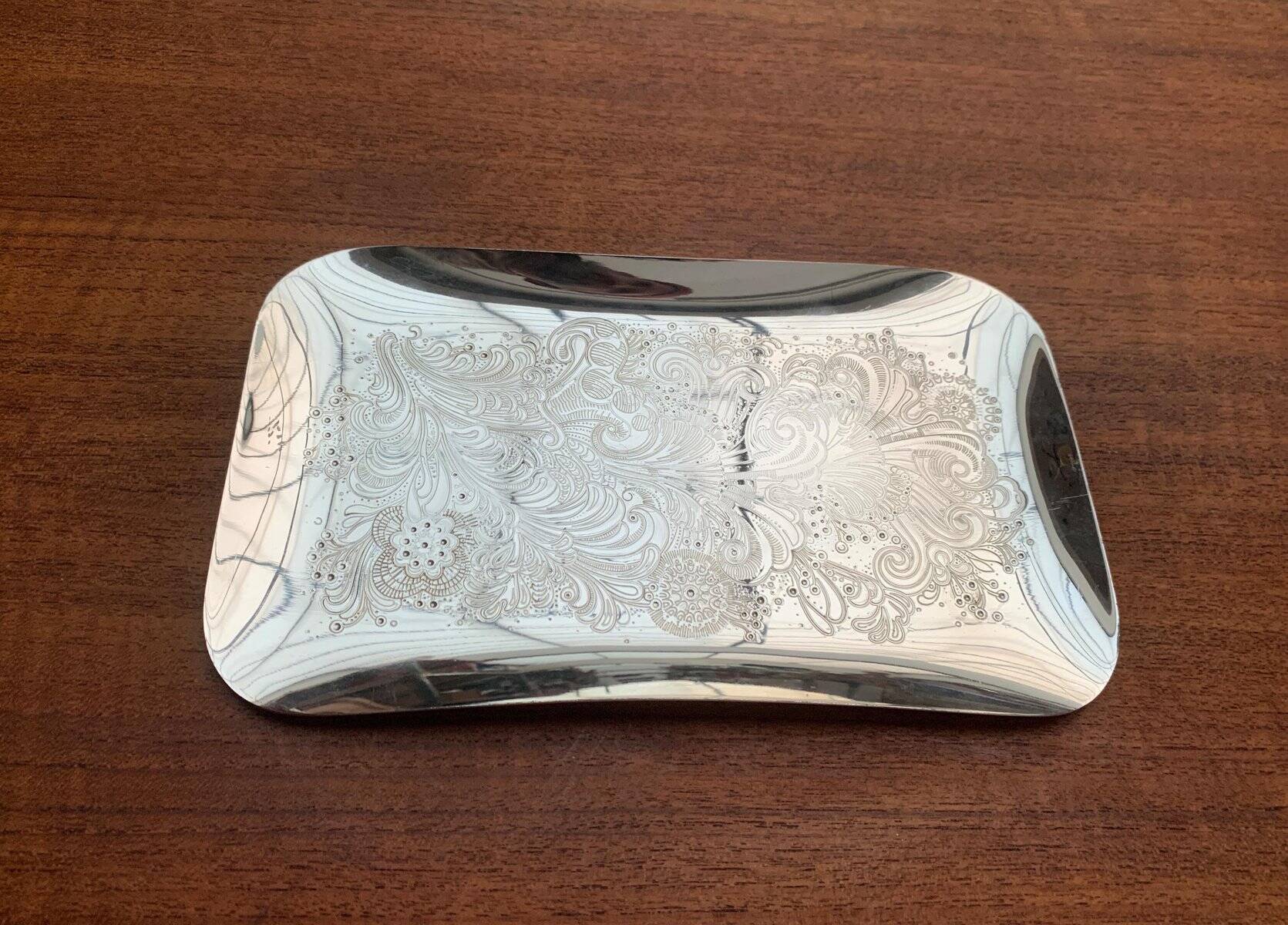 Vintage German floral metal plate by WMF