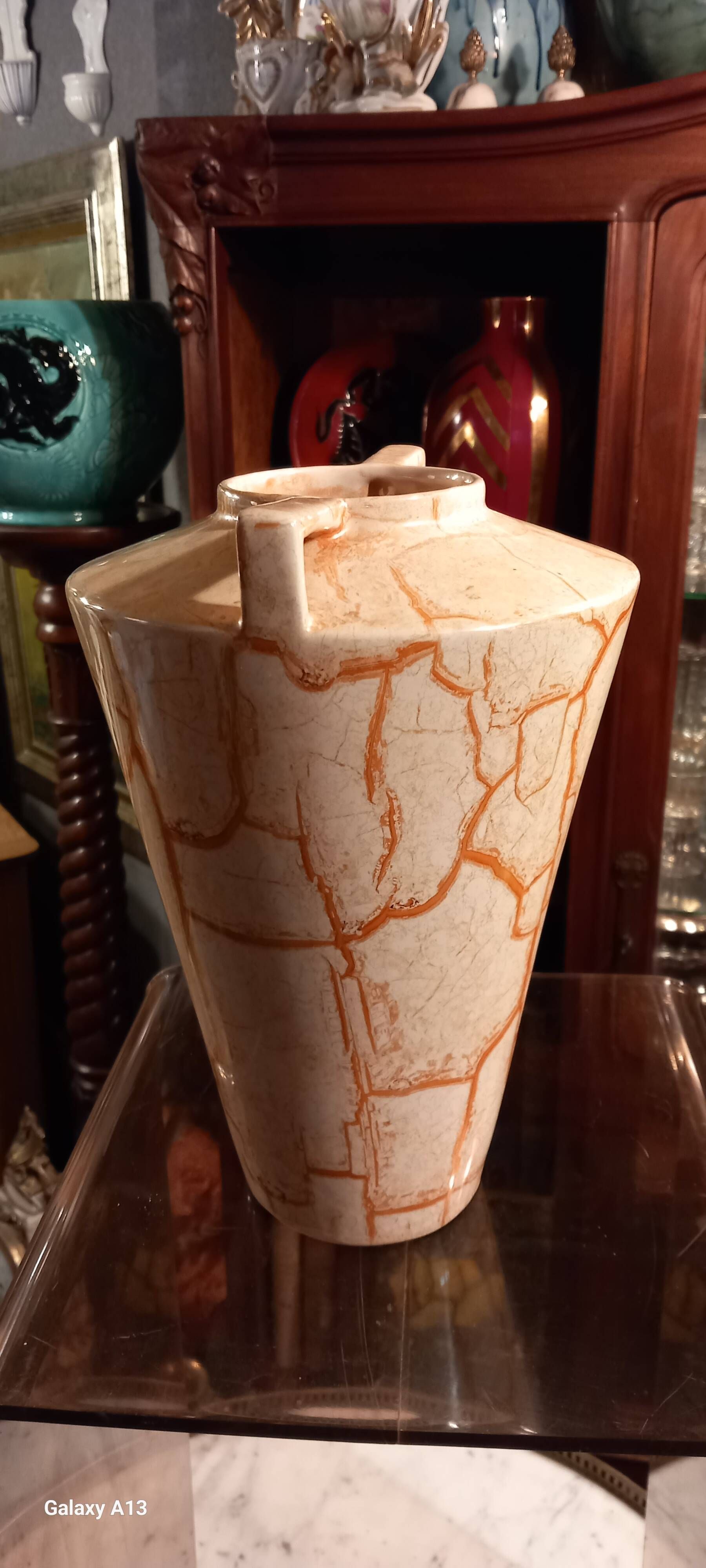 Ceramic vase art deco style - vintage - orange