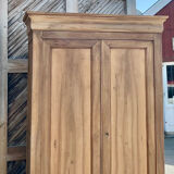 Large antique wardrobe in raw solid wood, chic country style.