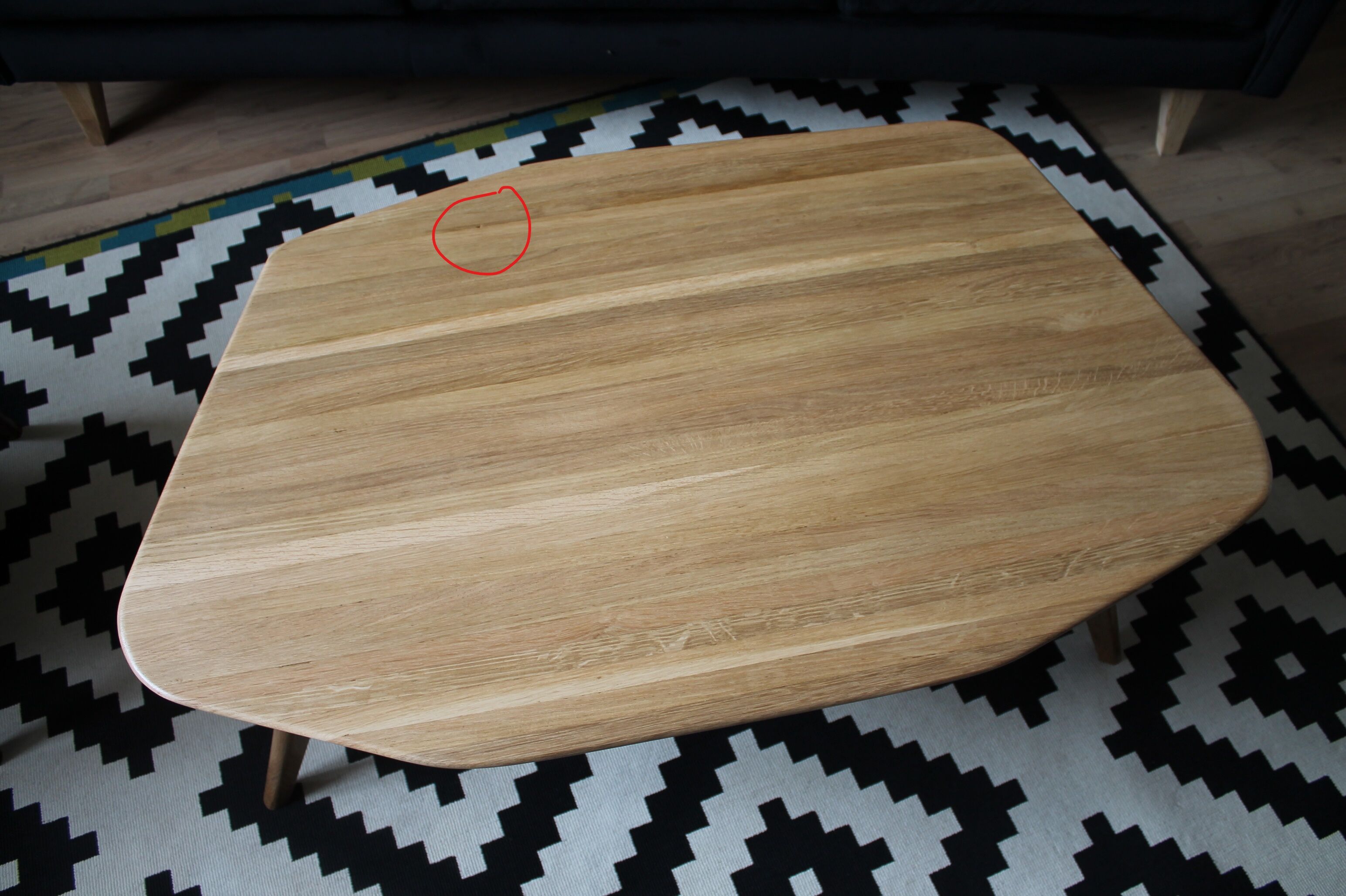 Asymmetrical oak coffee table