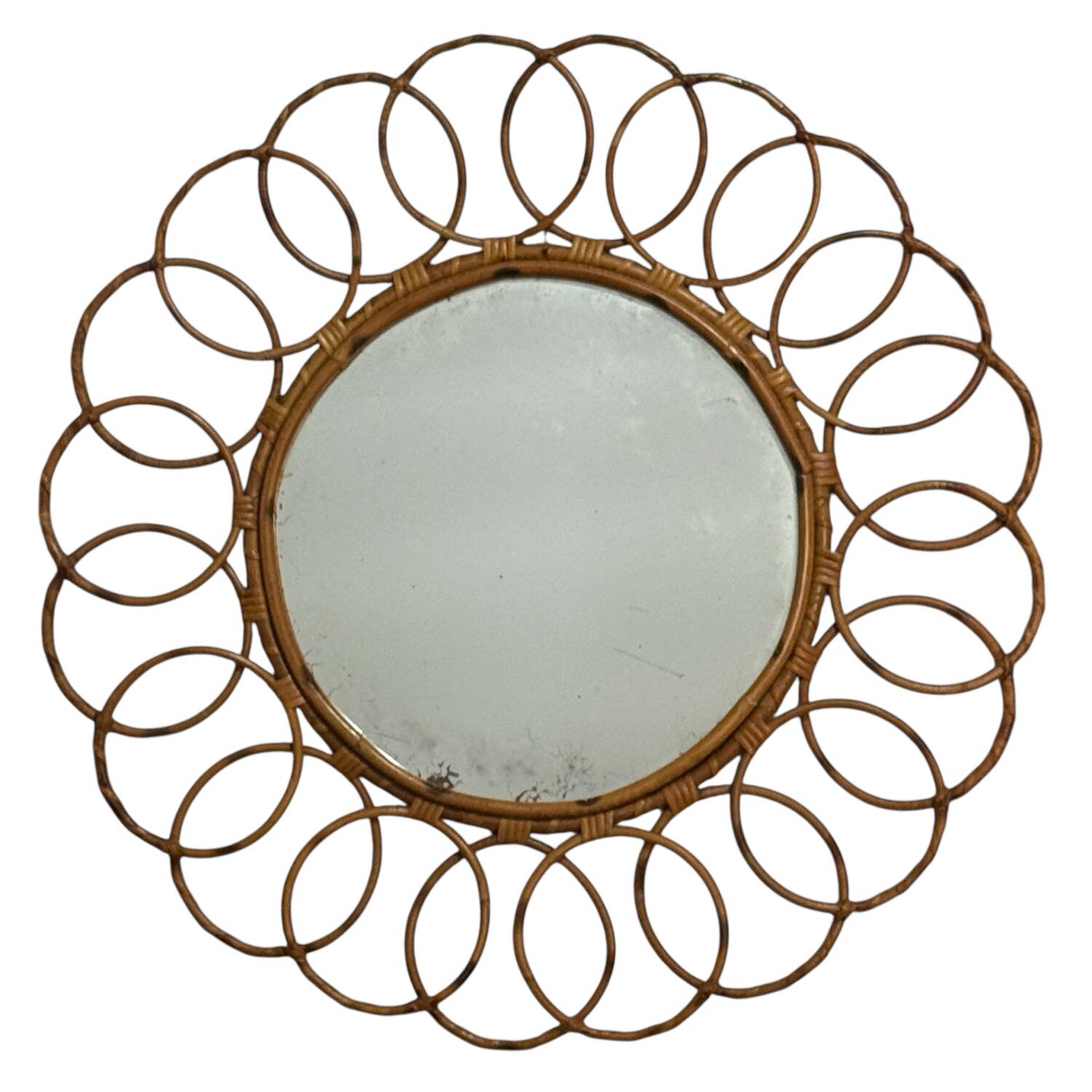 Round rattan mirror from the 1950s France