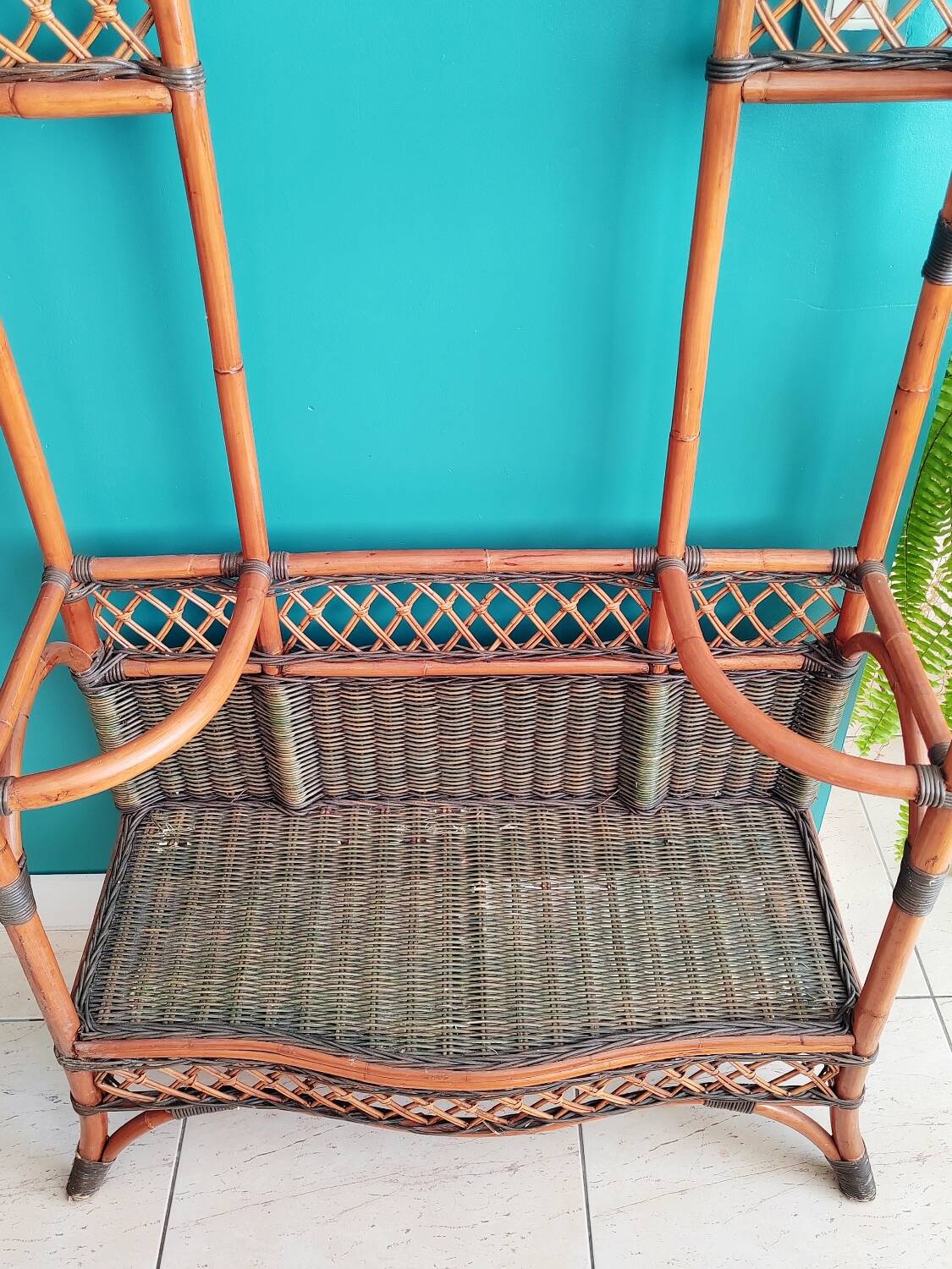 Antique rattan and bamboo coat rack