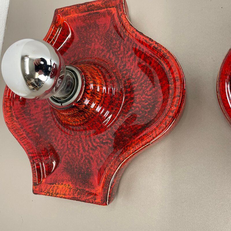 Red ceramic fat lava wall lamps by Hustadt Lights, Germany, 1970s, set of 2