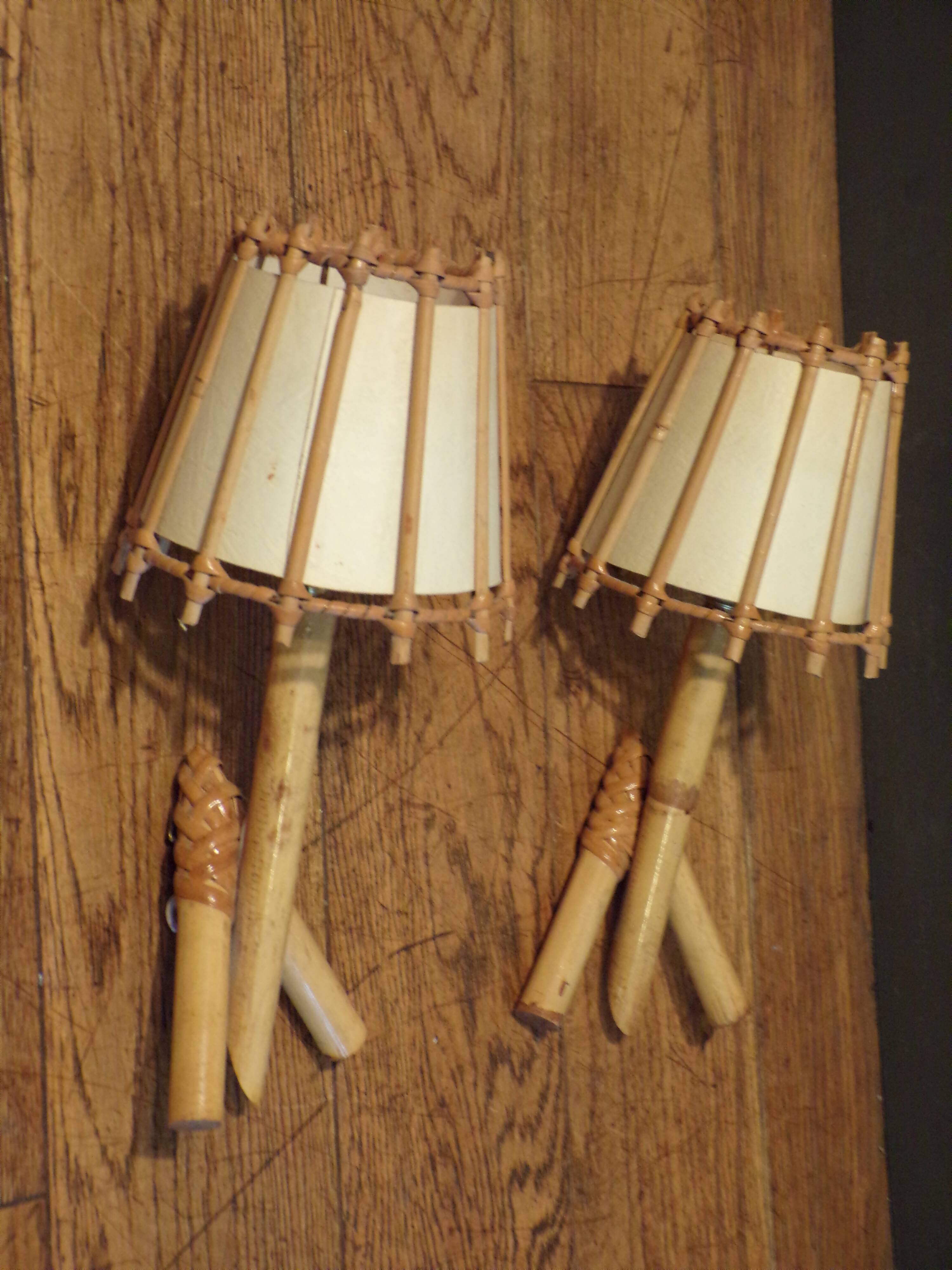 Pair of vintage rattan wall lights