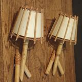 Pair of vintage rattan wall lights