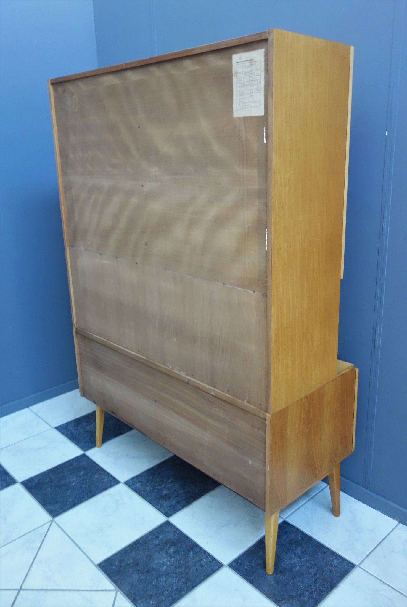 Highboard in two-tone wood with showcase part 1960s by Jitona Czech republic