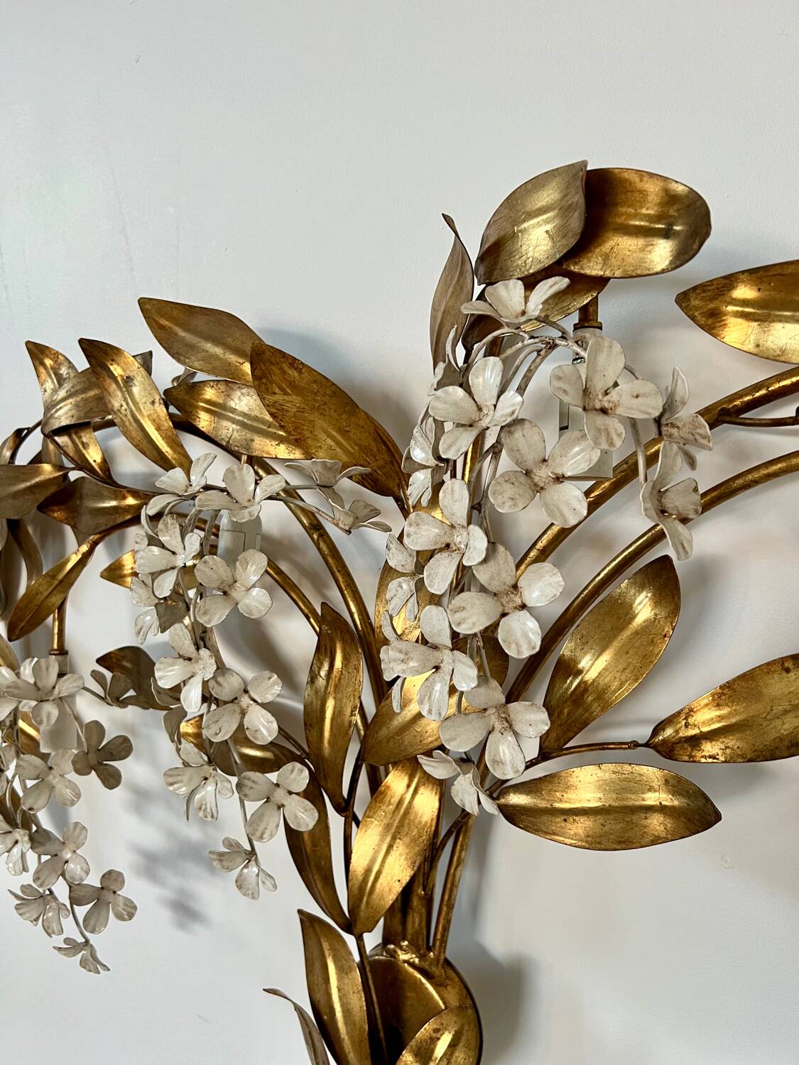 Old and large golden wall lamp Hans Kögl design from the 60s clusters of flowers