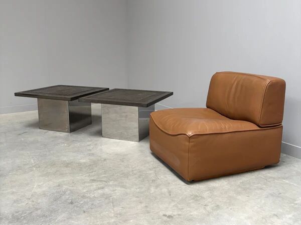 Set Peter Draenert stainless steel and stone coffee tables, 1970s