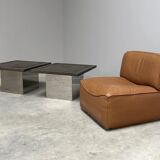 Set Peter Draenert stainless steel and stone coffee tables, 1970s