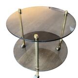 Table desserte laiton et verre-roulettes — style Art Déco