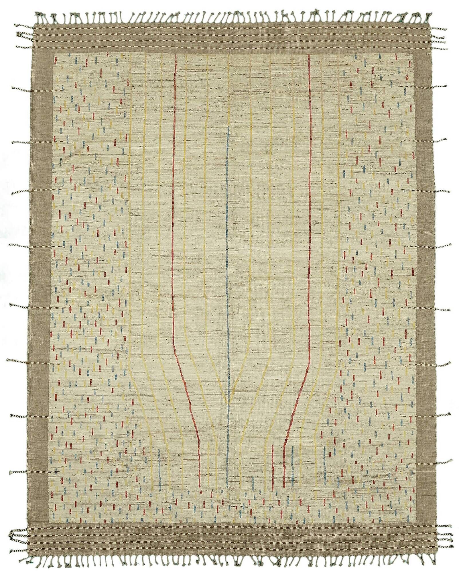 Handwoven Tribal One of a Kind 280 cm x 368 cm Beige Wool Carpet
