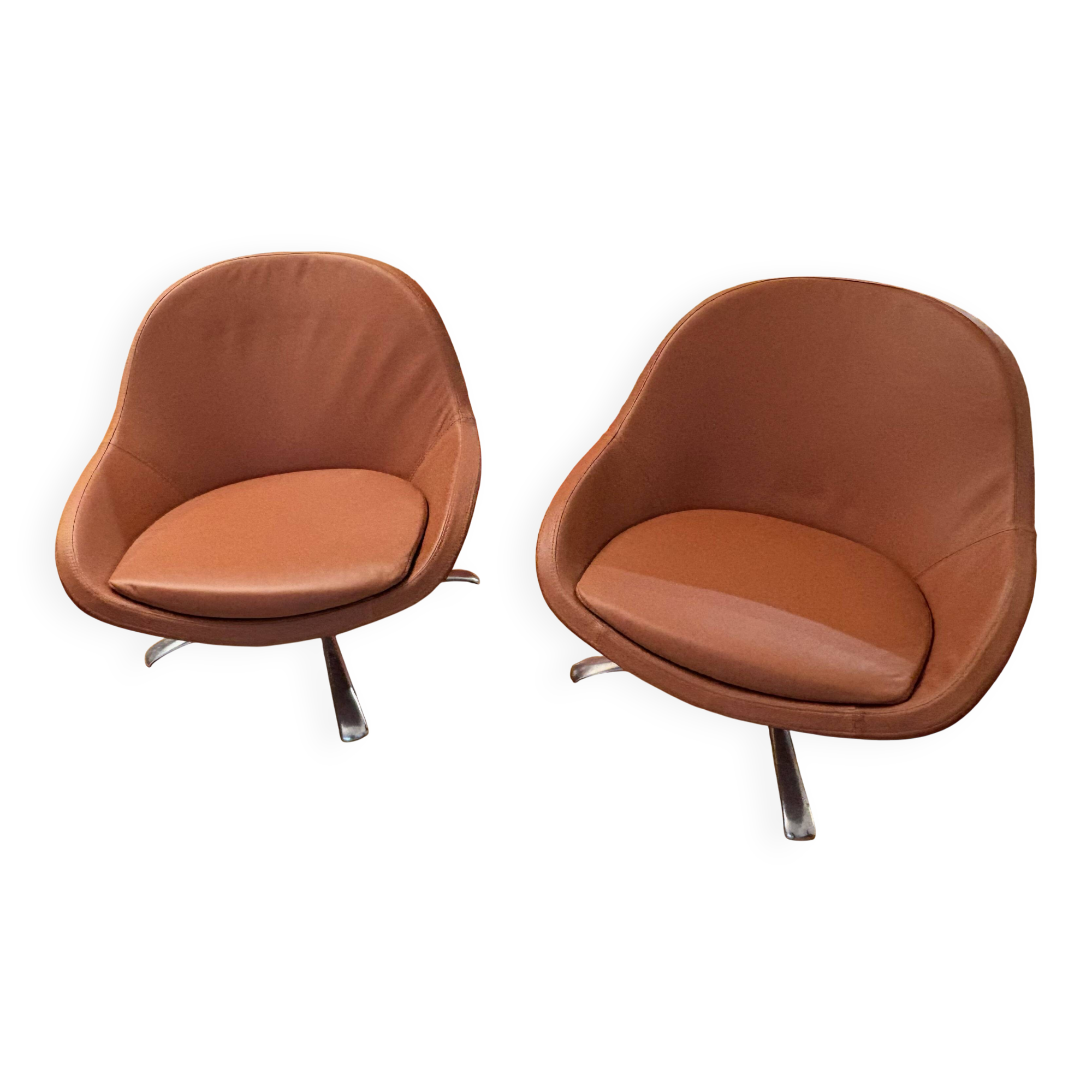 Caramel leather Veneto armchair with swivel function (2 available)