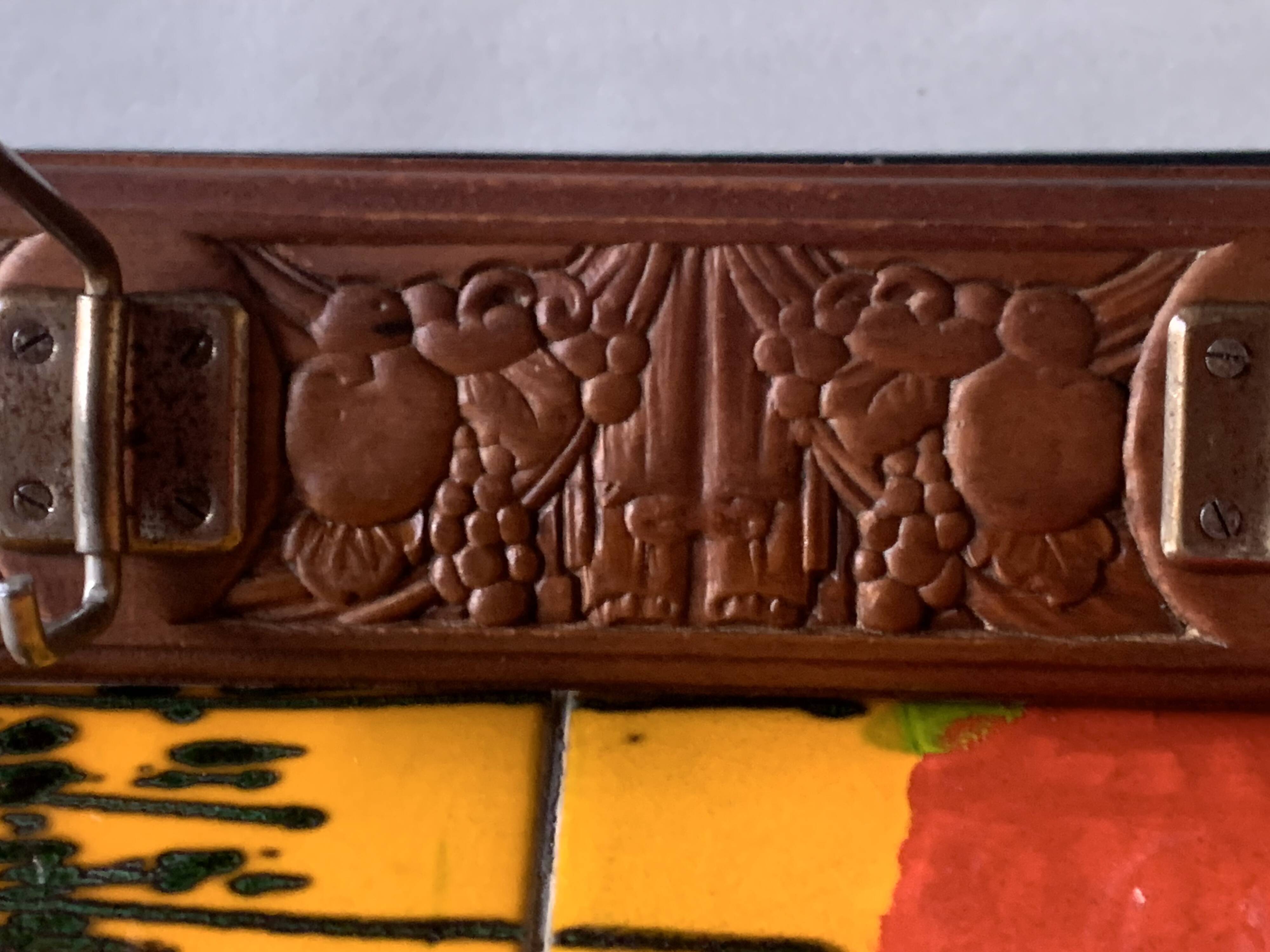 Vintage carved wooden wall coat rack - 4 red balls