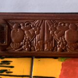 Vintage carved wooden wall coat rack - 4 red balls