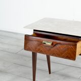 Set of 2 italian midcentury rosewood, carrara marble and brass bedside tables / cabinets. vintage