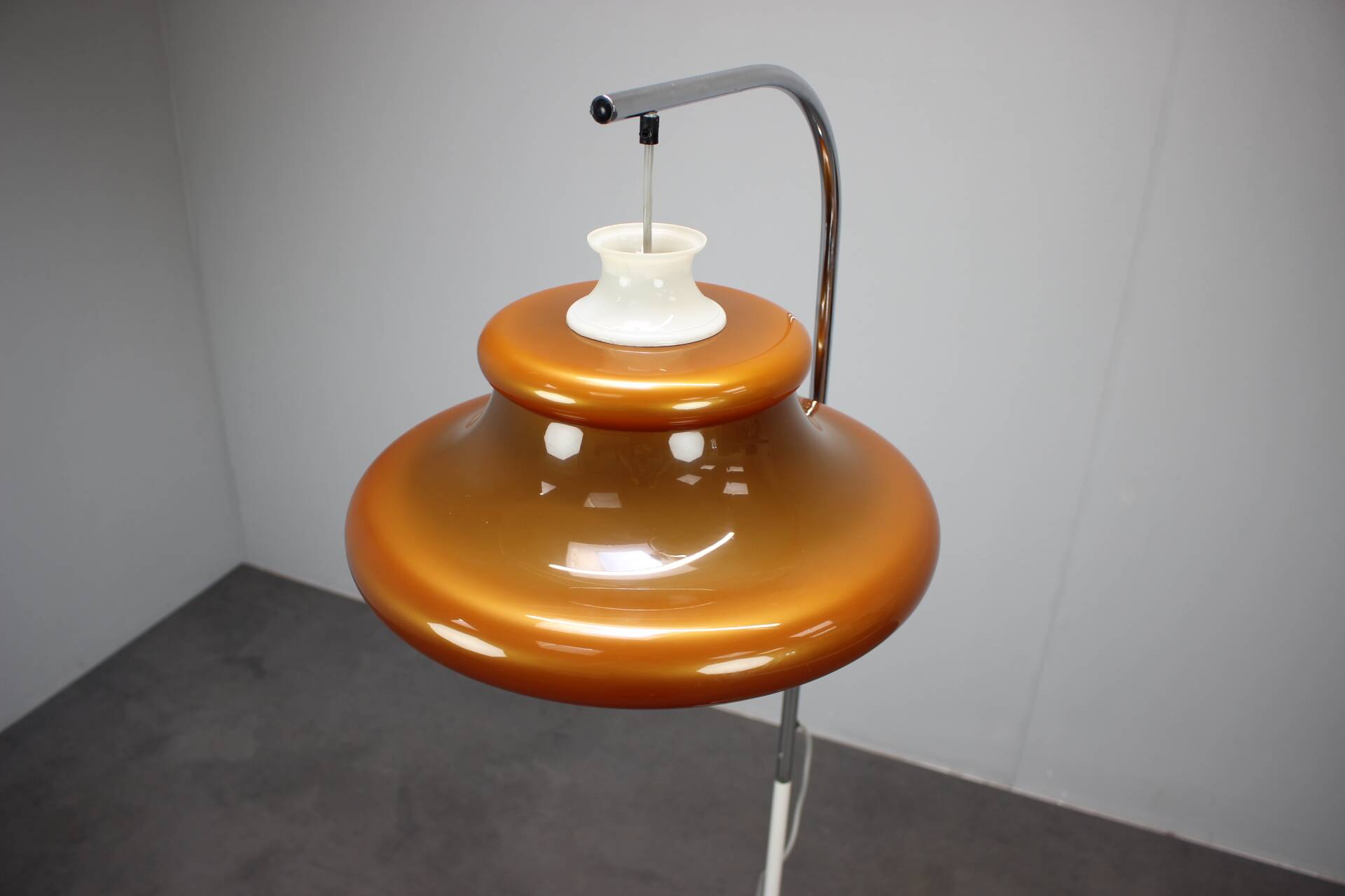 1970s Hungarian space age floor lamp in orange plastic and chrome.