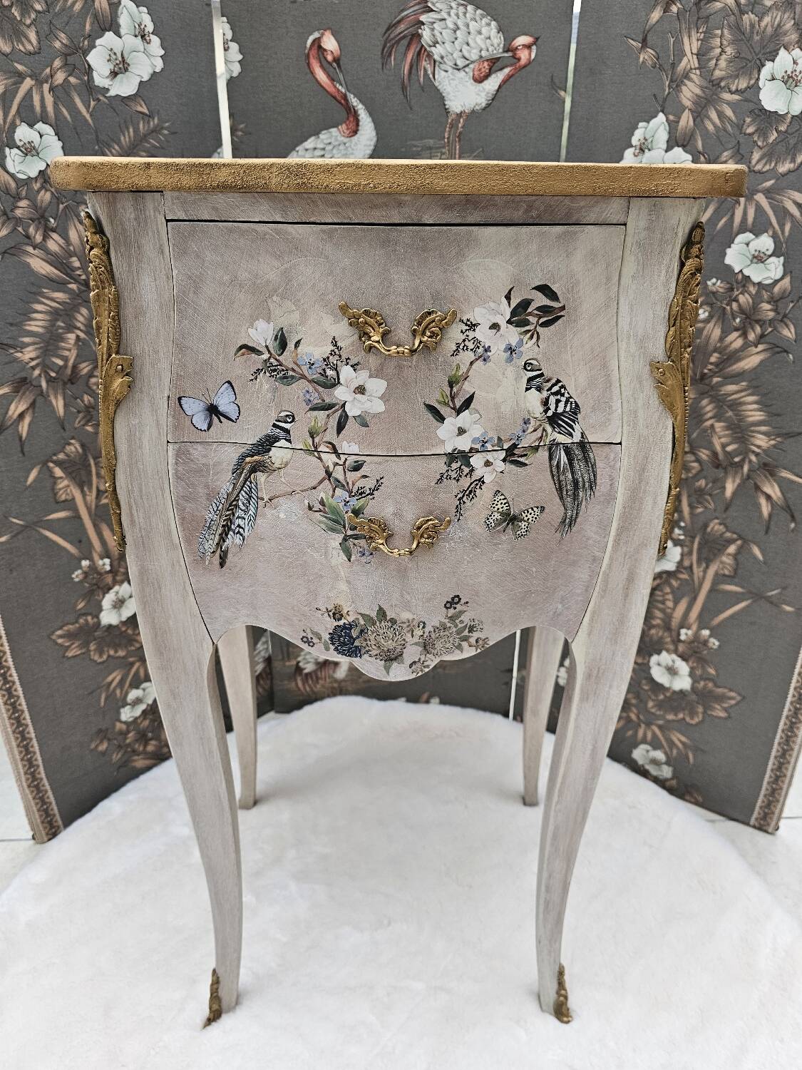 Louis XV style bedside table in marquetry