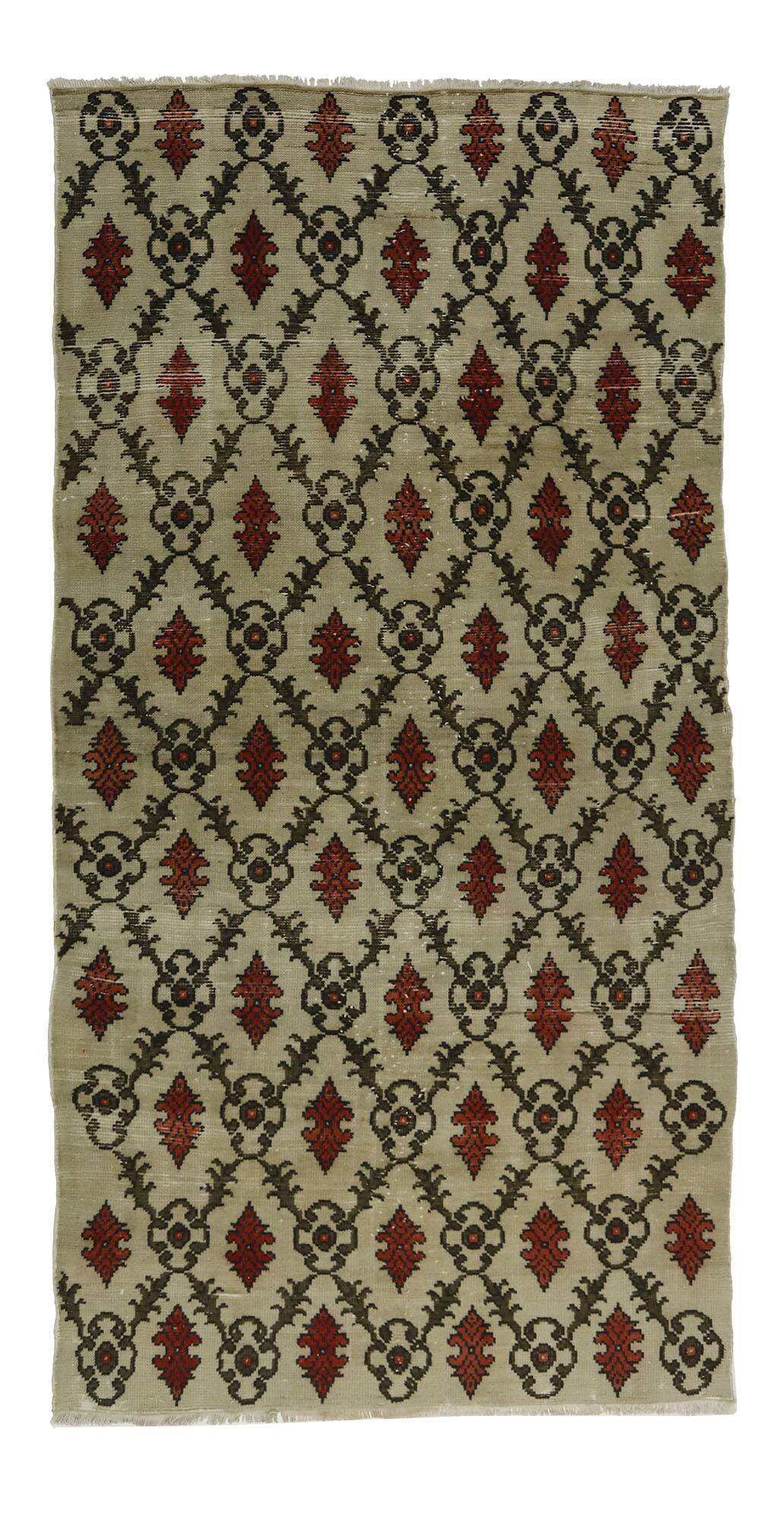 One-of-a-kind turkish handwoven vintage rug - rustic vintage charm 270x 140
