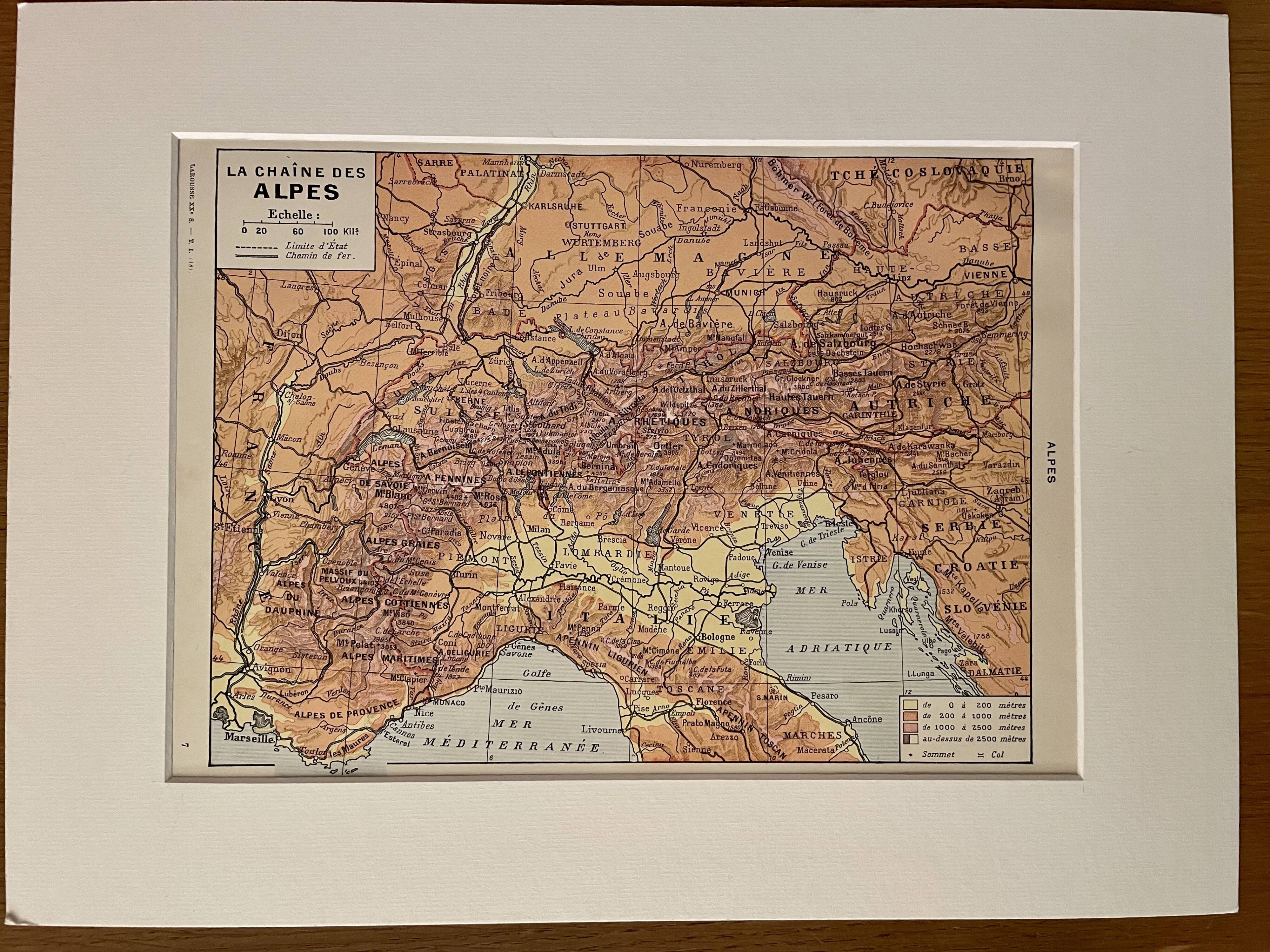 Old map of the Alps - 1920
