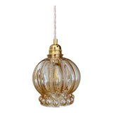 Vintage globe pendant light in amber bubble glass
