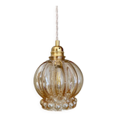 Vintage globe pendant light in amber bubble glass