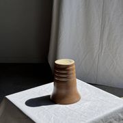 Vintage ceramic vase in glazed brown-orange with stripes H21.5 D19