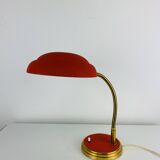 1950s desk lamp, red metal and brass