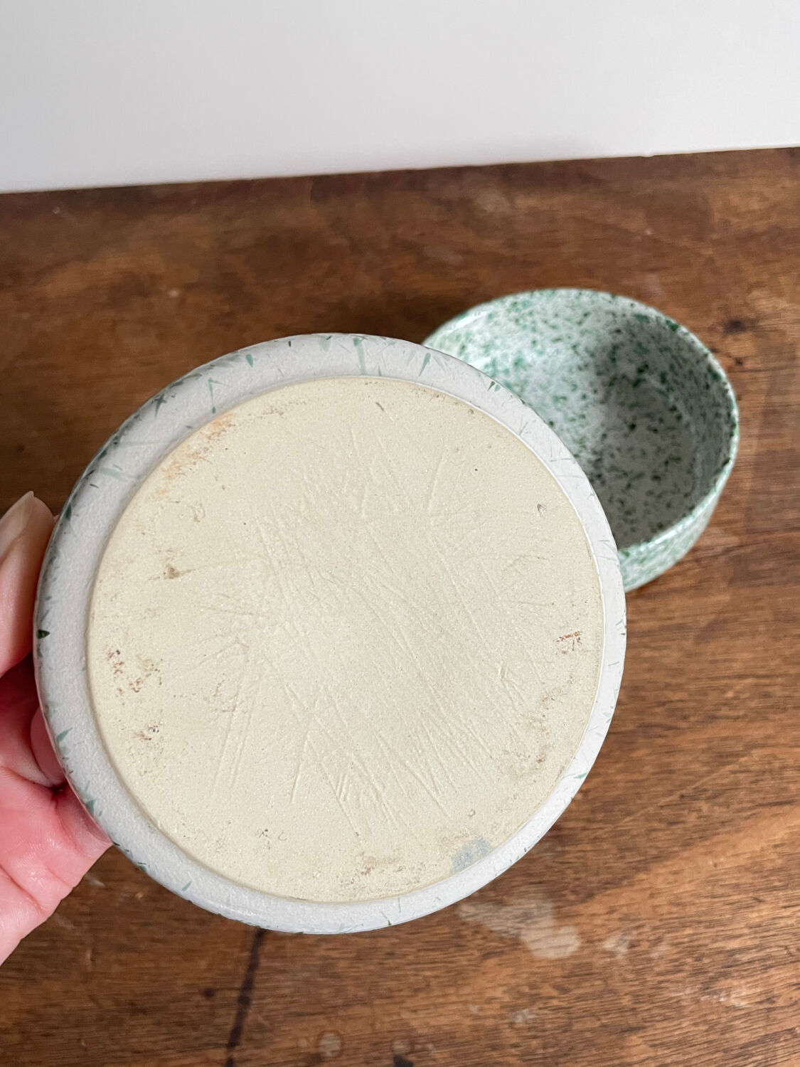 Green spotted ceramic ramekin